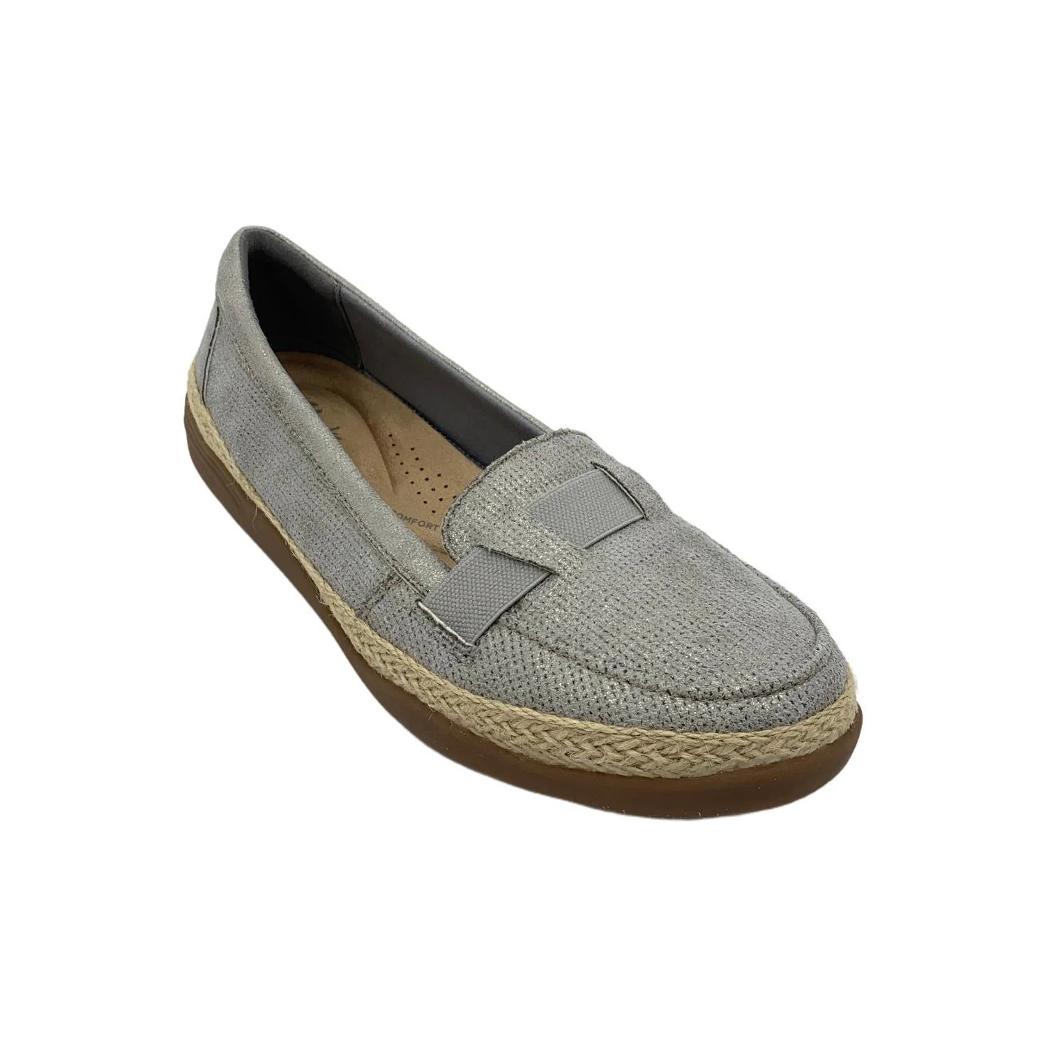Clarks Collection Women's Elaina Echo Leather Slip-On Flats Pewter - Wide